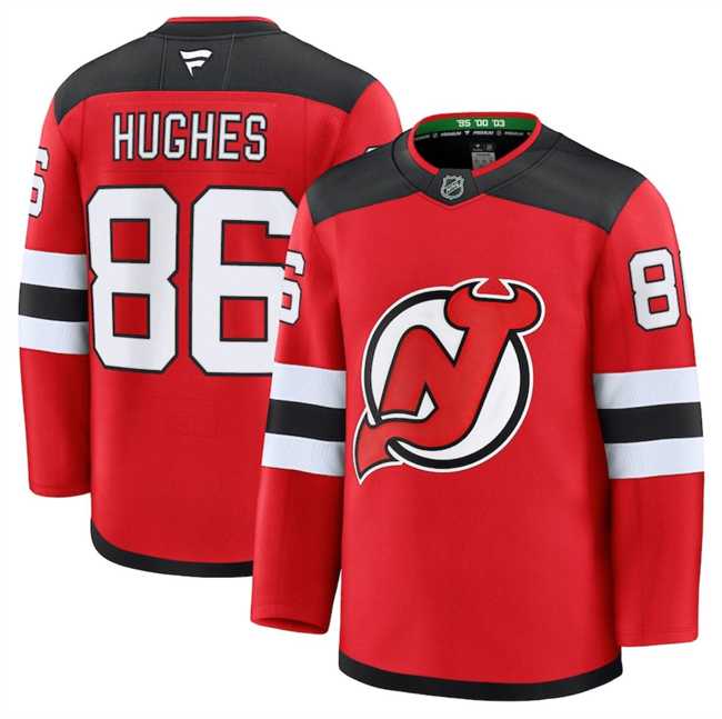 Men%27s New Jersey Devils #86 Jack Hughes Red 2024-25 Home Stitched Hockey Jersey Dzhi